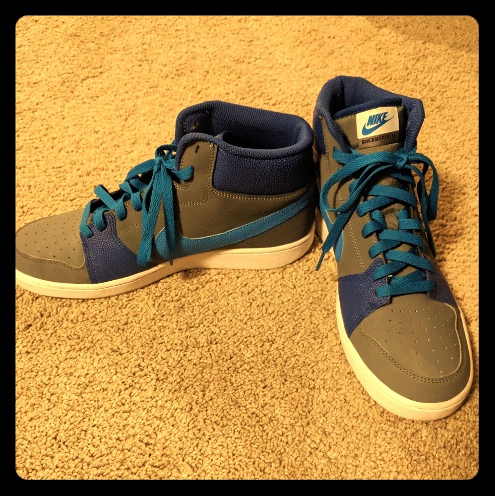 Nike Backboard II High Tops- Men's 10- Blue & Gray
